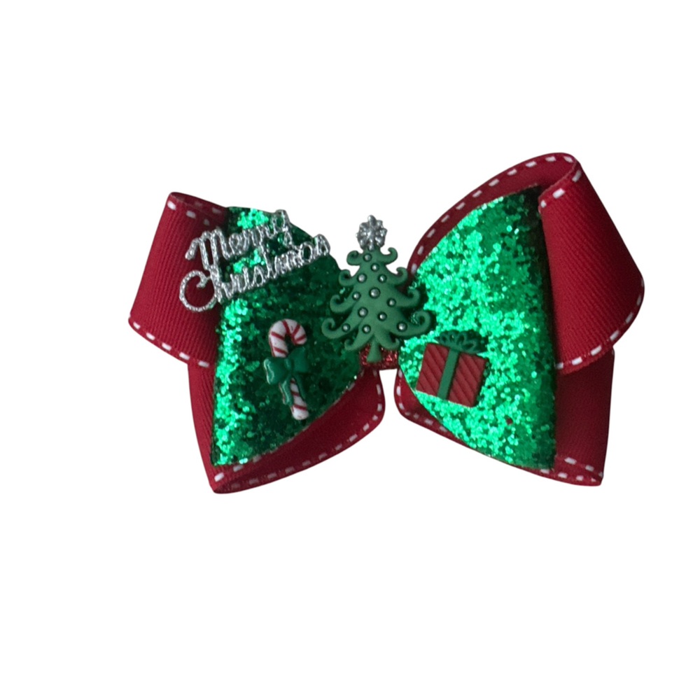 Festive Green and Red Kids Hair Bow